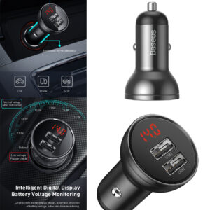 شارژر فندکی بیسوس Baseus Digital Display Car Charger CCBX-0G توان 24 وات