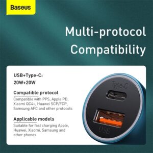 شارژ فندکی سریع TZCCJD-03 بیسوس Baseus Golden Contactor Pro Dual Quick Charger Car Charger U+C 40W
